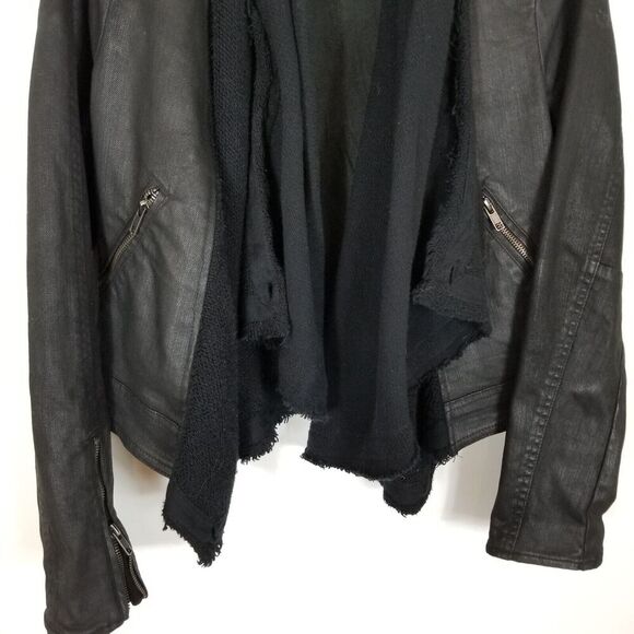 Free People Black Moto Cardi Jacket Sz 4 Waterfall Single Button Front Zip Cuffs - Picture 3 of 8